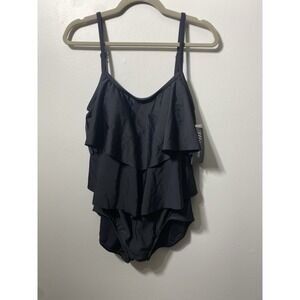 Women's Black One Piece Swimsuit Tiered Festival Grunge NWT Maxine Of Hollywood